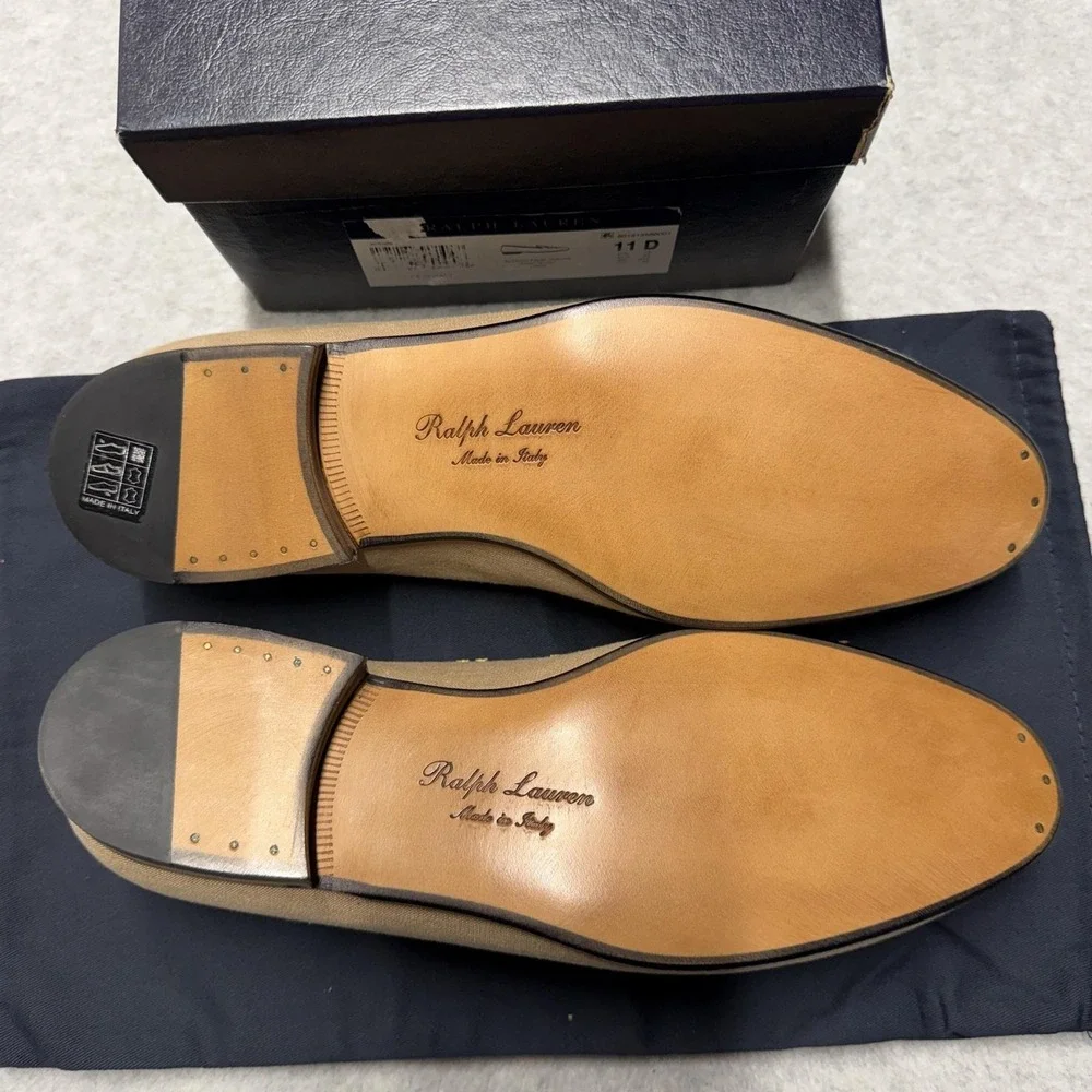 Ralph Lauren Purple Label Alonzo Palm Jaguar Shoes Mens 11 D Beige Slip On